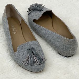 SHOES OF PREY Grey Tasseled Wool Loafers